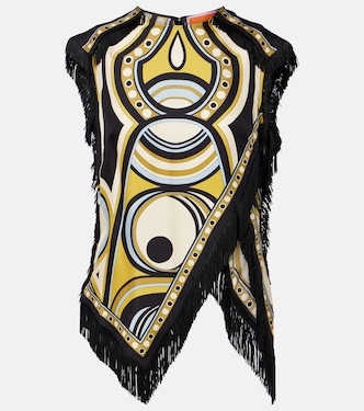 Scarf fringed printed silk voile top | La DoubleJ