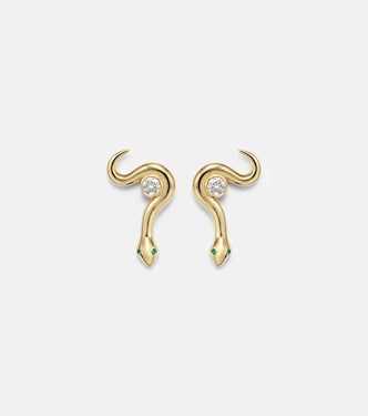 Serpent Nest 18kt gold earrings with diamonds and emeralds | Ileana Makri
