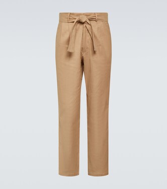 High-rise linen and cotton straight pants | Commas
