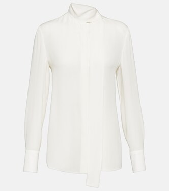 Bow-tie neck silk georgette blouse | Valentino