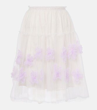 Floral-appliqué mesh midi skirt | Susan Fang