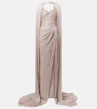 Caped gathered pleated silk gown | Marmar Halim
