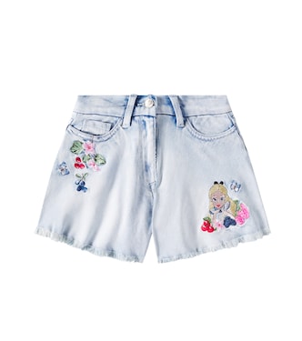 Alice distressed patch-appliqué denim shorts | Monnalisa