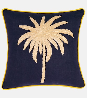 Tropical embroidered linen cushion | Les-Ottomans