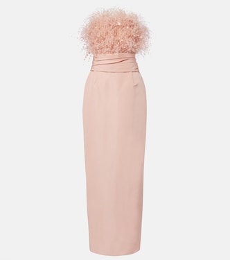 Bustier-Robe aus Seiden-Faille mit Federn | Oscar de la Renta