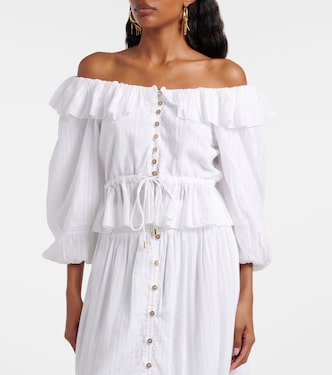 Corrine off-shoulder cotton poplin blouse in white - Melissa