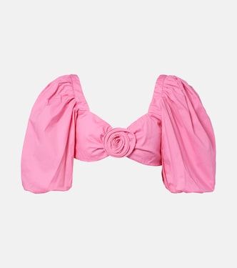 Floral-appliqué cotton-blend crop top | Adriana Degreas