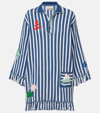 Crochet fringed striped cotton minidress | Alémais