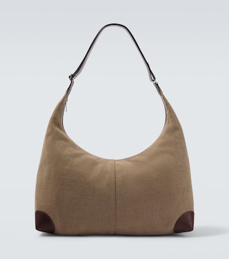 Leather-trimmed canvas shoulder bag | Brunello Cucinelli