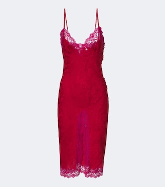Lace-trimmed silk jacquard midi dress | Saint Laurent