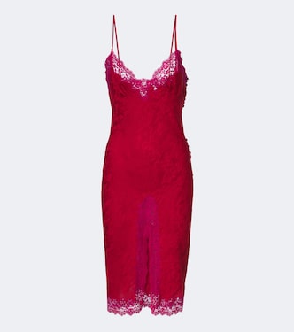 Lace-trimmed silk jacquard midi dress | Saint Laurent
