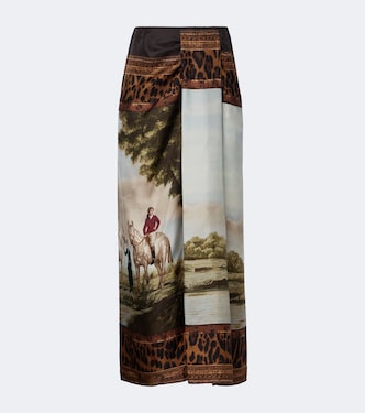 Gonna midi Debbie in twill di seta con stampa | Ralph Lauren Collection