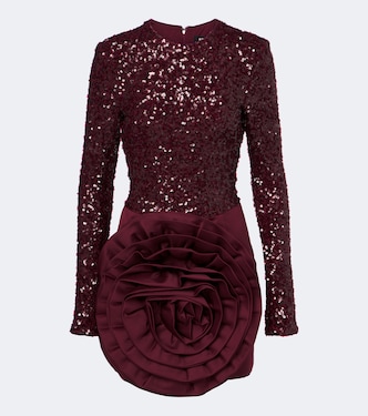 Vestido corto de lentejuelas con aplique floral | Rotate