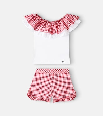 Gingham cotton-blend top and shorts | Monnalisa