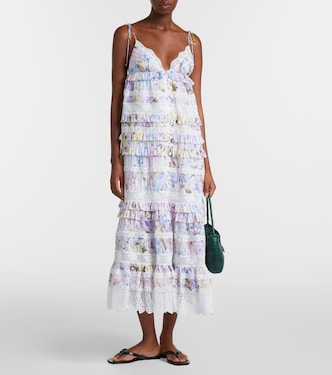 Solstice Tiered floral cotton midi dress in purple - Zimmermann