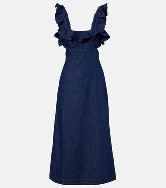 Aster ruffled denim midi dress | Zimmermann
