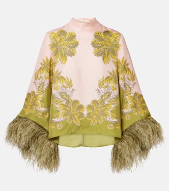 Make An Exit feather-trimmed silk twill top | La DoubleJ
