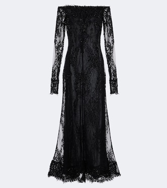 Embellished off-shoulder lace gown | Blumarine