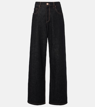 Wide-Leg Jeans mit Leder | Brunello Cucinelli