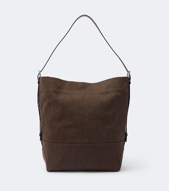 Belted leather-trimmed canvas tote bag | Lemaire