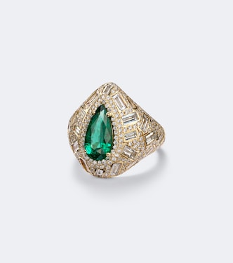 18kt gold ring with diamonds and emerald | Suzanne Kalan