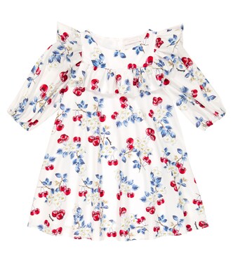 Cherry cotton poplin printed dress | Monnalisa