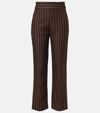 Pantalon Thea rayé à taille haute en lin | Posse
