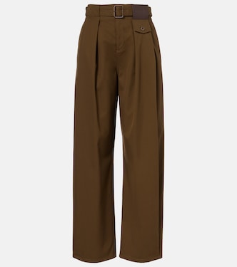 Belted pleated high-rise cotton and silk wide-leg pants | Loewe
