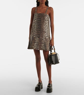 Leopard-print denim minidress in brown - Ganni