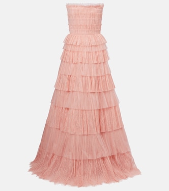 Trissa plissé tiered tulle and lace gown | Costarellos