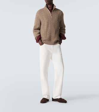 Cable-knit cashmere half-zip sweater in brown - Loro Piana | Mytheresa