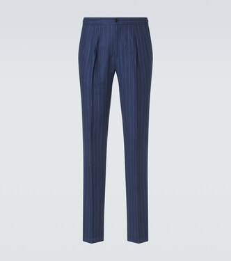 Pinstripe wool and linen straight pants | Rubinacci