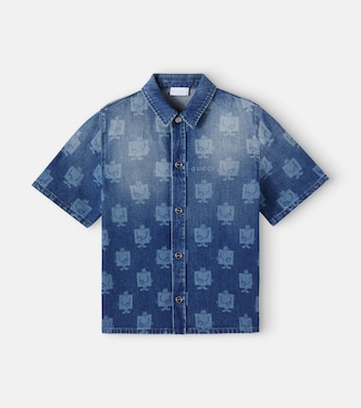 Printed denim bowling shirt | Gucci Kids