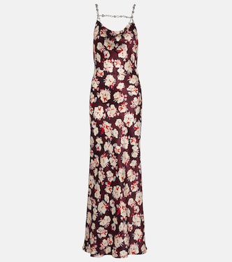 Chain-detail floral silk maxi dress | Rabanne