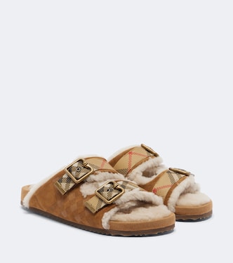 Burberry Check shearling-lined suede sandals | Burberry