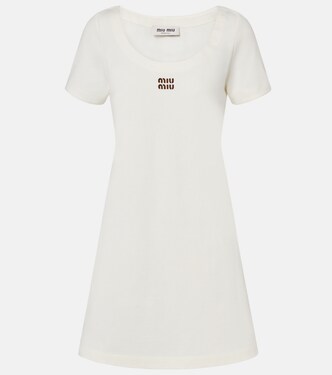 Leather-trimmed cotton jersey minidress | Miu Miu