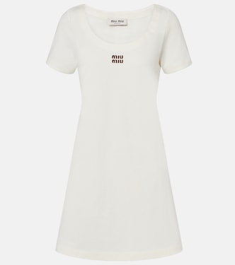 Leather-trimmed cotton jersey minidress | Miu Miu