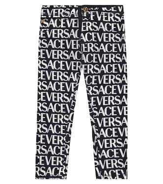Logo print cotton jeans | Versace Kids
