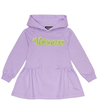 Logo cotton hoodie dress | Versace Kids