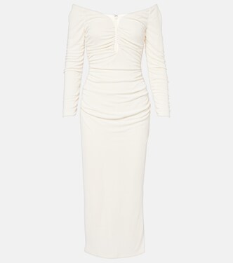 Off-shoulder ruched jersey midi dress | Carolina Herrera