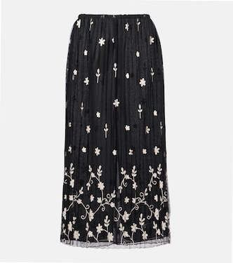 Embroidered plissé tulle midi skirt  | Toteme