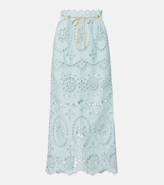 تنورة ميدي من الكتّان مُطرّزة | Zimmermann