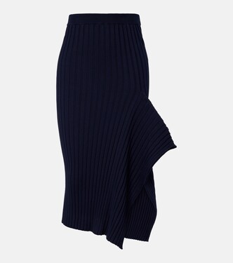 Ribbed-knit ruffled cotton midi skirt | Stella McCartney