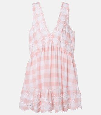 Broderie anglaise checked cotton poplin minidress | Juliet Dunn