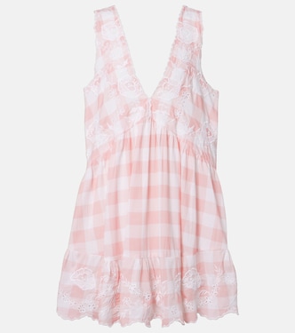 Broderie anglaise checked cotton poplin minidress | Juliet Dunn
