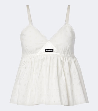 Besticktes Top aus Baumwolle und Leinen | Miu Miu