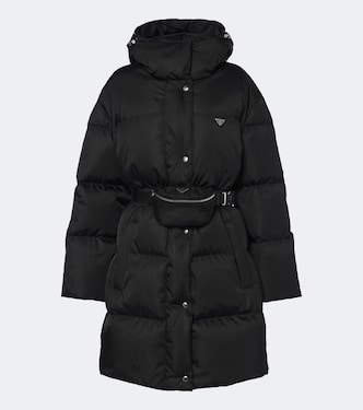 Belted hooded Re-Nylon down coat | Prada
