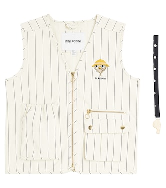 Owl embroidered pinstripe vest and whistle set | Mini Rodini