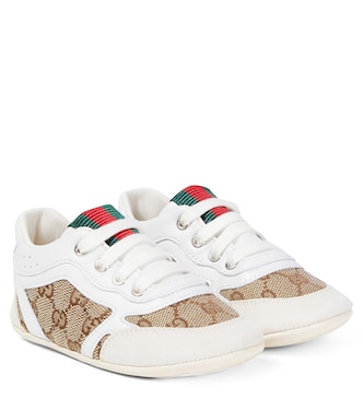 Baby Gucci Re-Web leather-trimmed sneakers | Gucci Kids