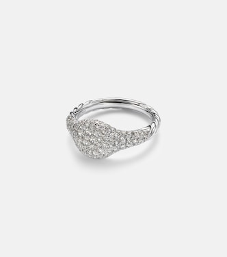 18kt white gold pinky ring with diamonds | David Yurman
